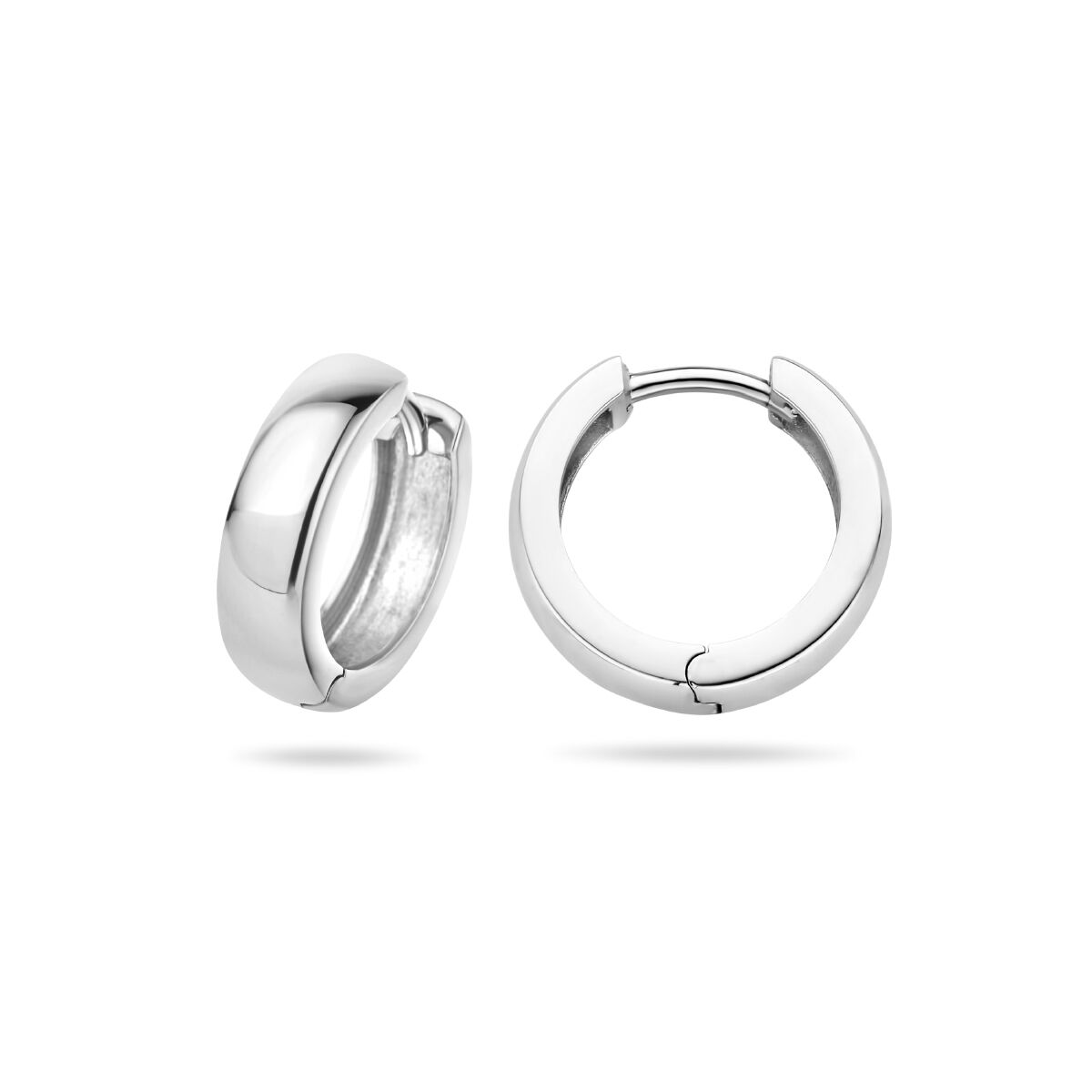 Klapp-Ohrringe aus rhodiniertem Silber mit runder Form und glänzender Oberfläche