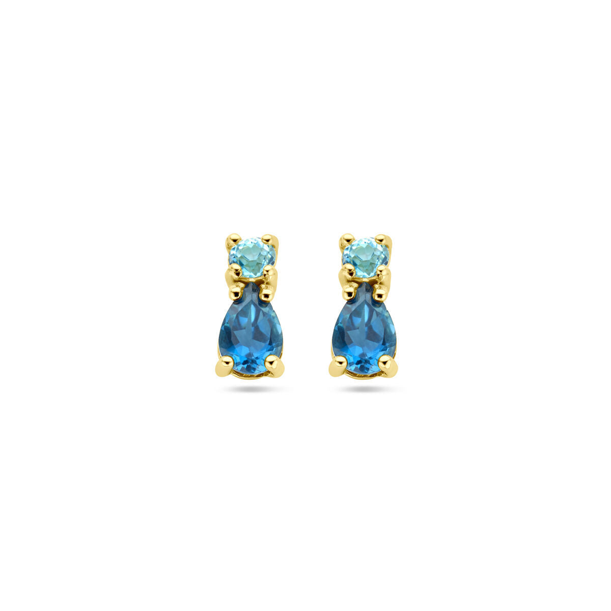 Ohrstecker aus 14K Gelbgold mit London Blue Topas und Sky Blue Topas in Tropfenform