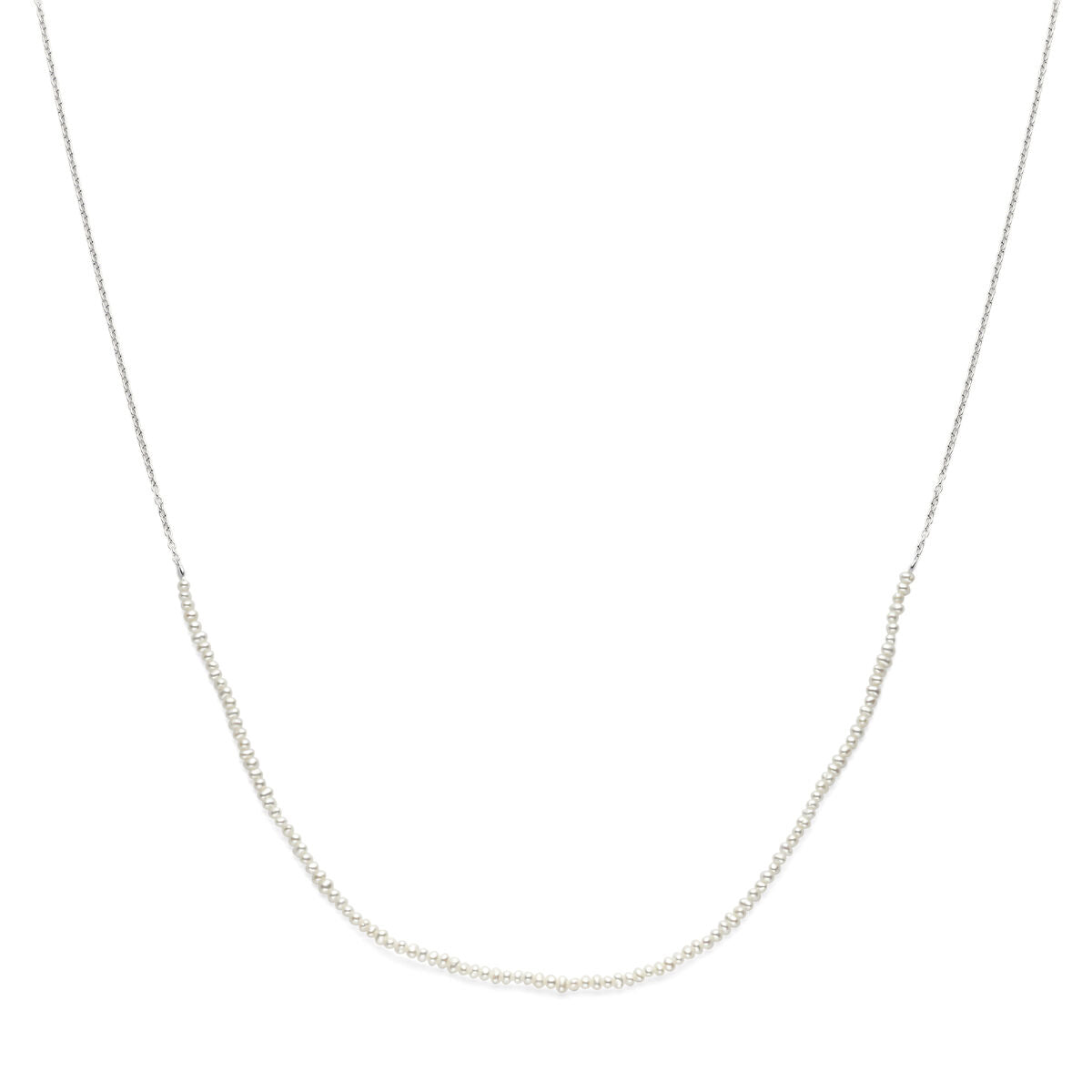 Collier aus rhodiniertem Silber mit Perlen, Länge 41 - 45 cm