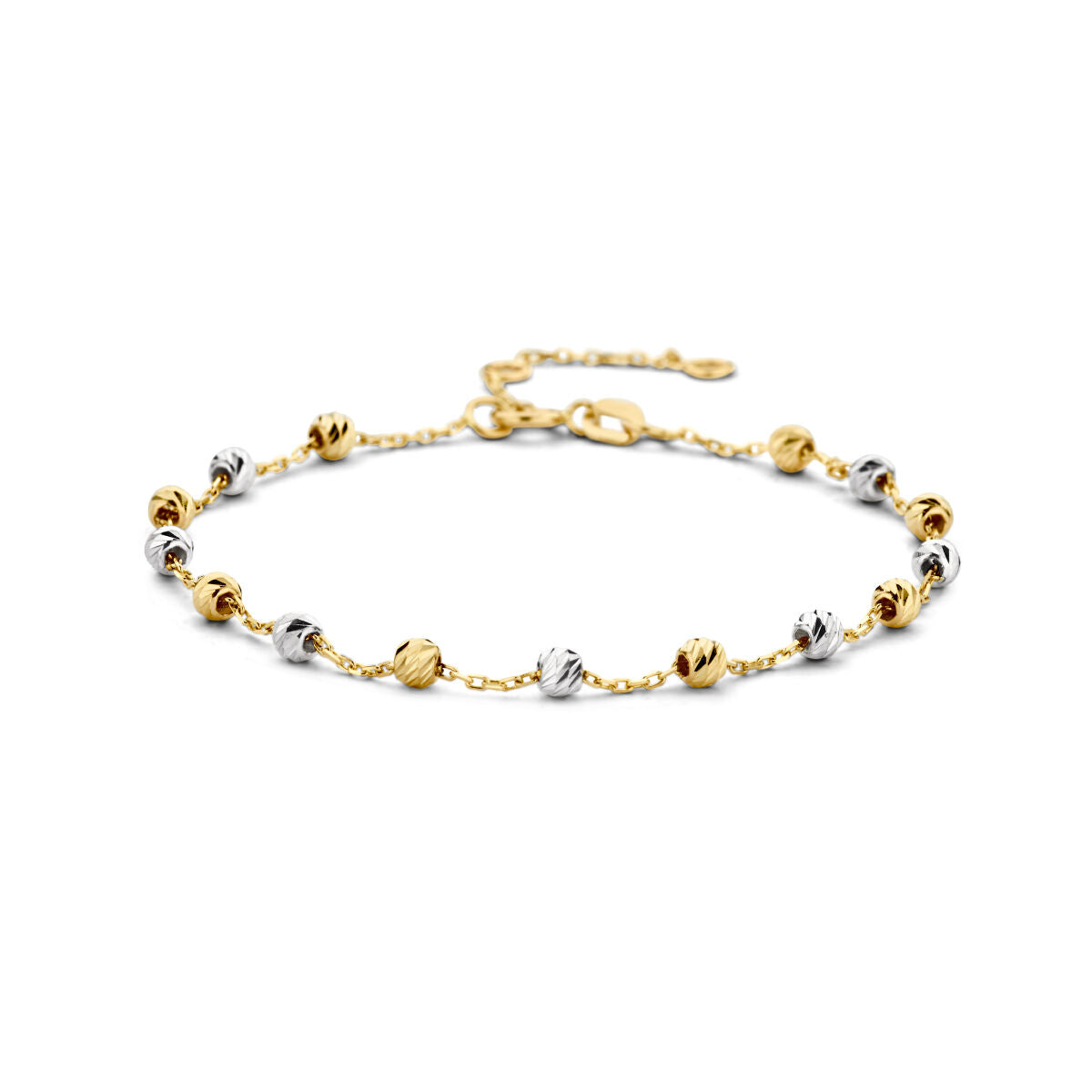 Bicolor Armband aus 14K Gold mit gediamantierten Kugeln in Gold und Silber
