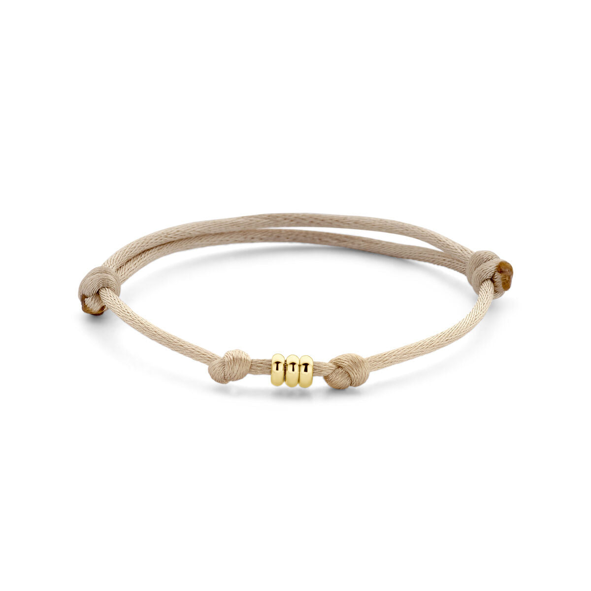 Armband aus beigem Satin mit 14K goldener Perle, verstellbar von 13 bis 26 cm