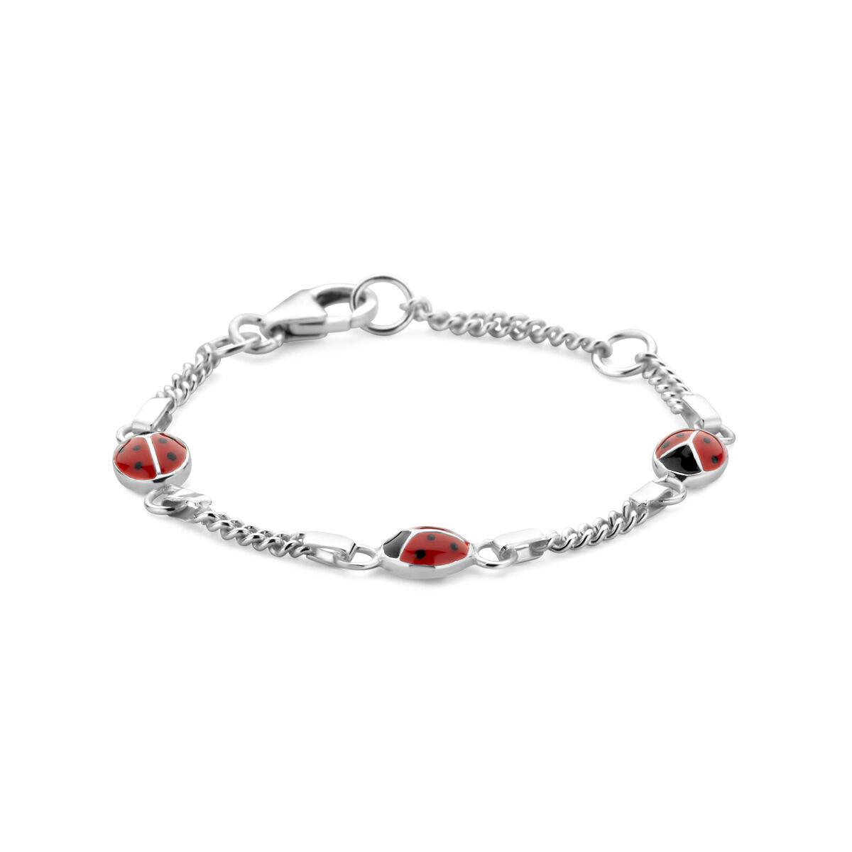 Armband aus Silber mit roten Marienkäfer-Elementen und weißen Details