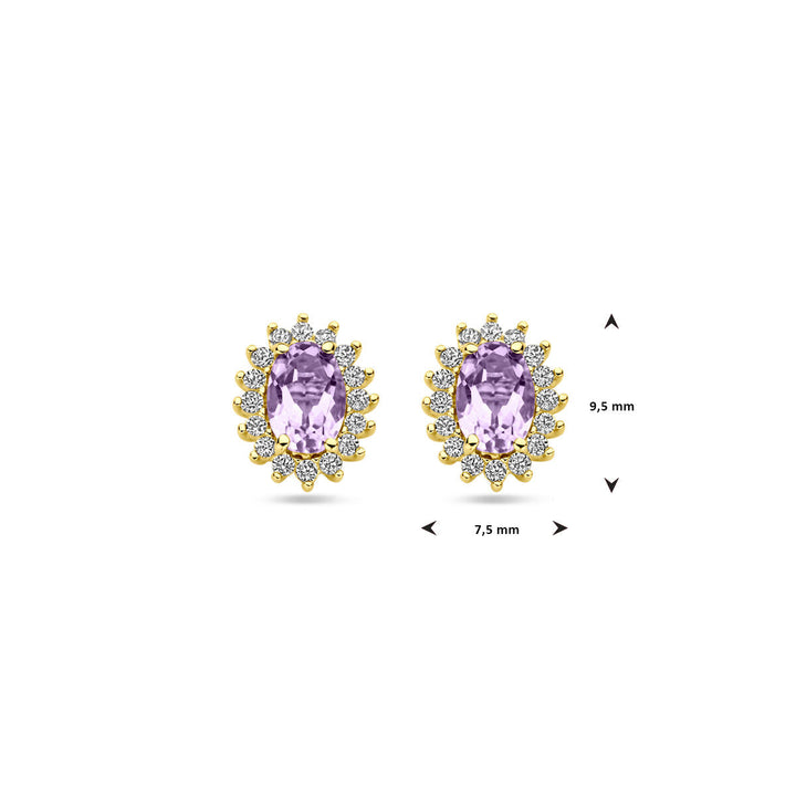 Ohrstecker Amethyst und Zirkonia 9,5 mm 14K Gelbgold