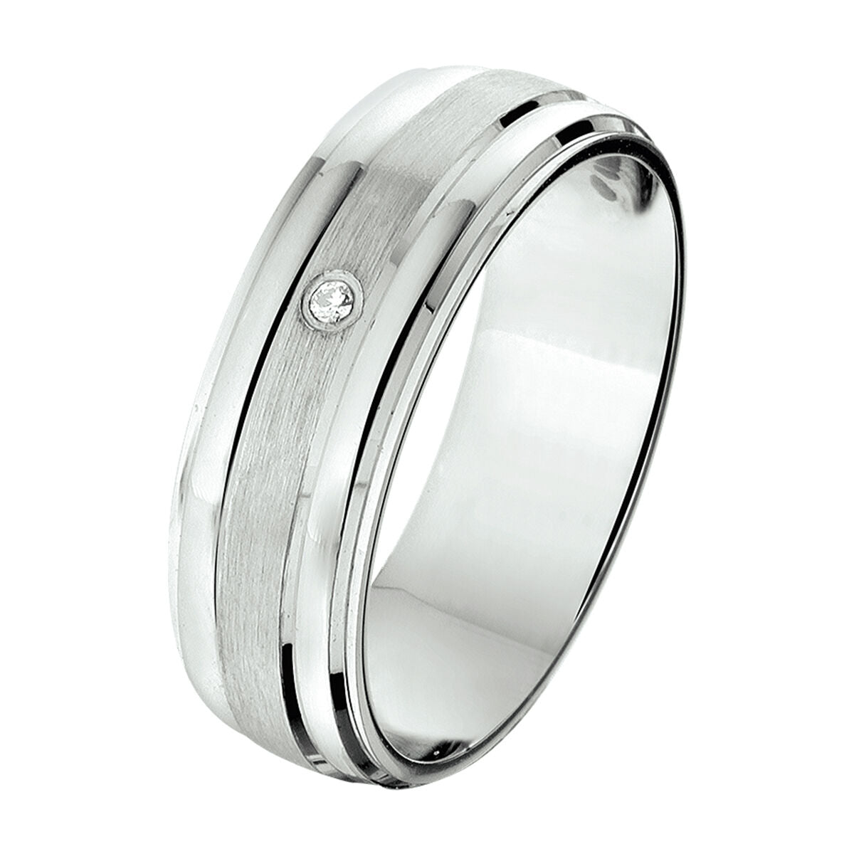 Ring aus rhodiniertem Silber mit 6 mm Breite und einem 0,01 ct H SI Edelstein