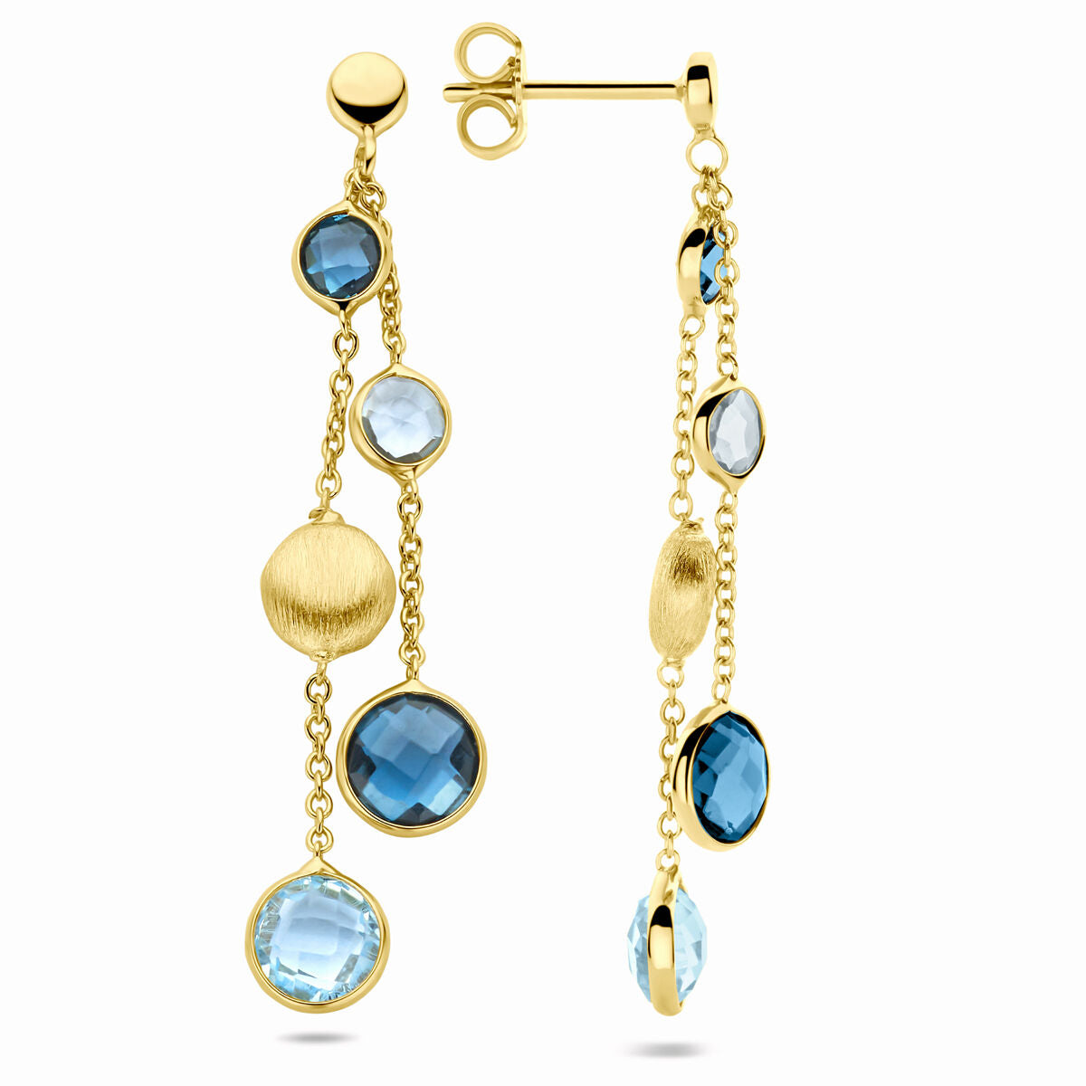 Ohrhänger Kreise, Sky Blue Topas und London Blue Topas 44 mm 14K Gelbgold
