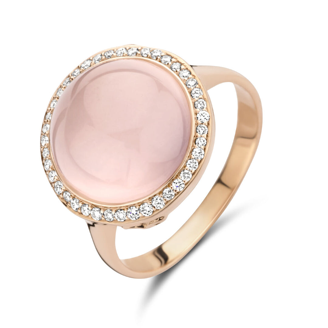 14k Roségoldring mit Rosenquarz und Diamant