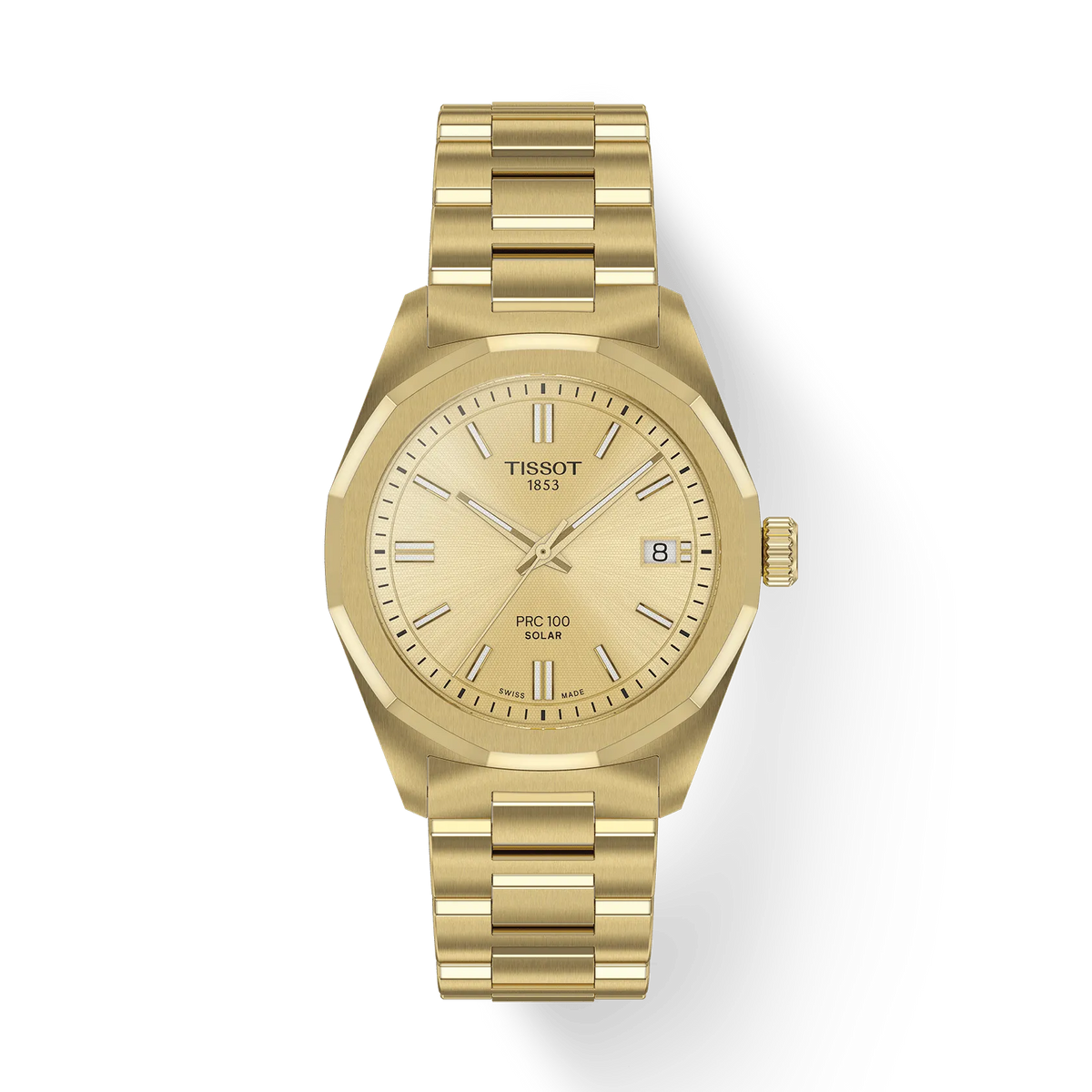 Damenarmbanduhr Tissot PRC 100 mit goldenem Gehäuse, goldenem Zifferblatt und goldenem Armband