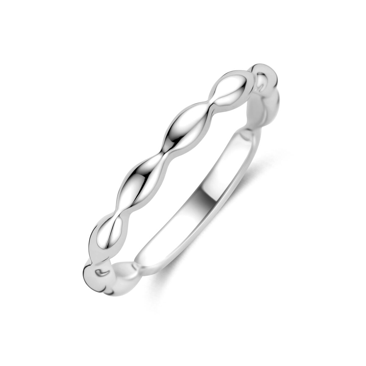 Ring aus rhodiniertem 925 Silber mit geschwungenem Design und glatter Oberfläche