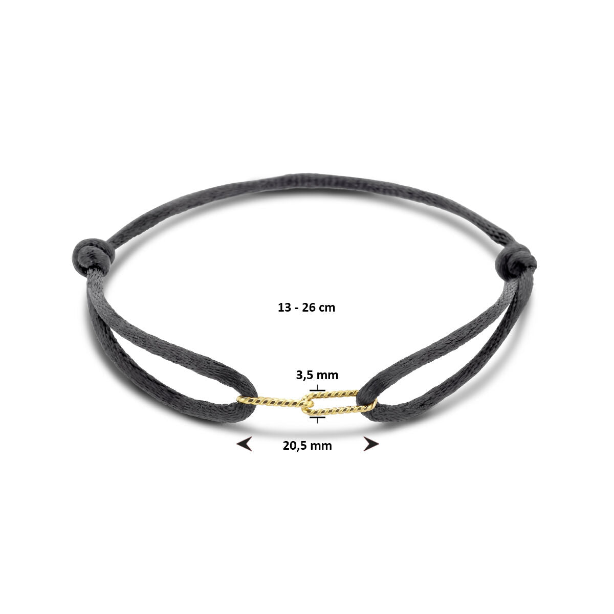 Armband Satin 14K Gold mit Kautschuk/Nylon/Leder