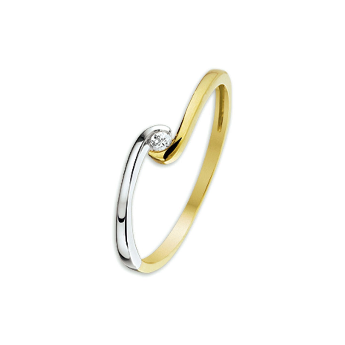 Ring aus 14K bicolor Gold mit gelbem und weißem Band und einem Zirkonia-Stein