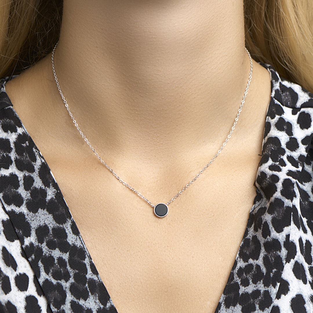 Silberhalskette Damen Onyx rhodiniert