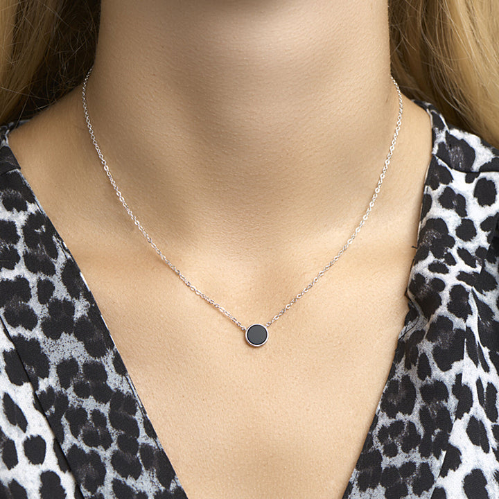 Silberhalskette Damen Onyx rhodiniert