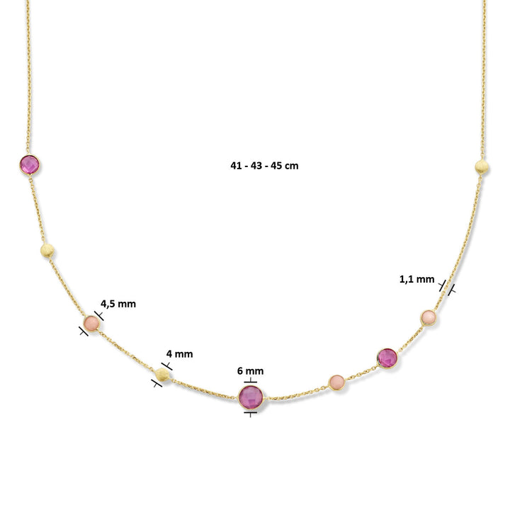 Halskette Rubin, Opal und Runden 41 - 43 - 45 cm 14K Gelbgold
