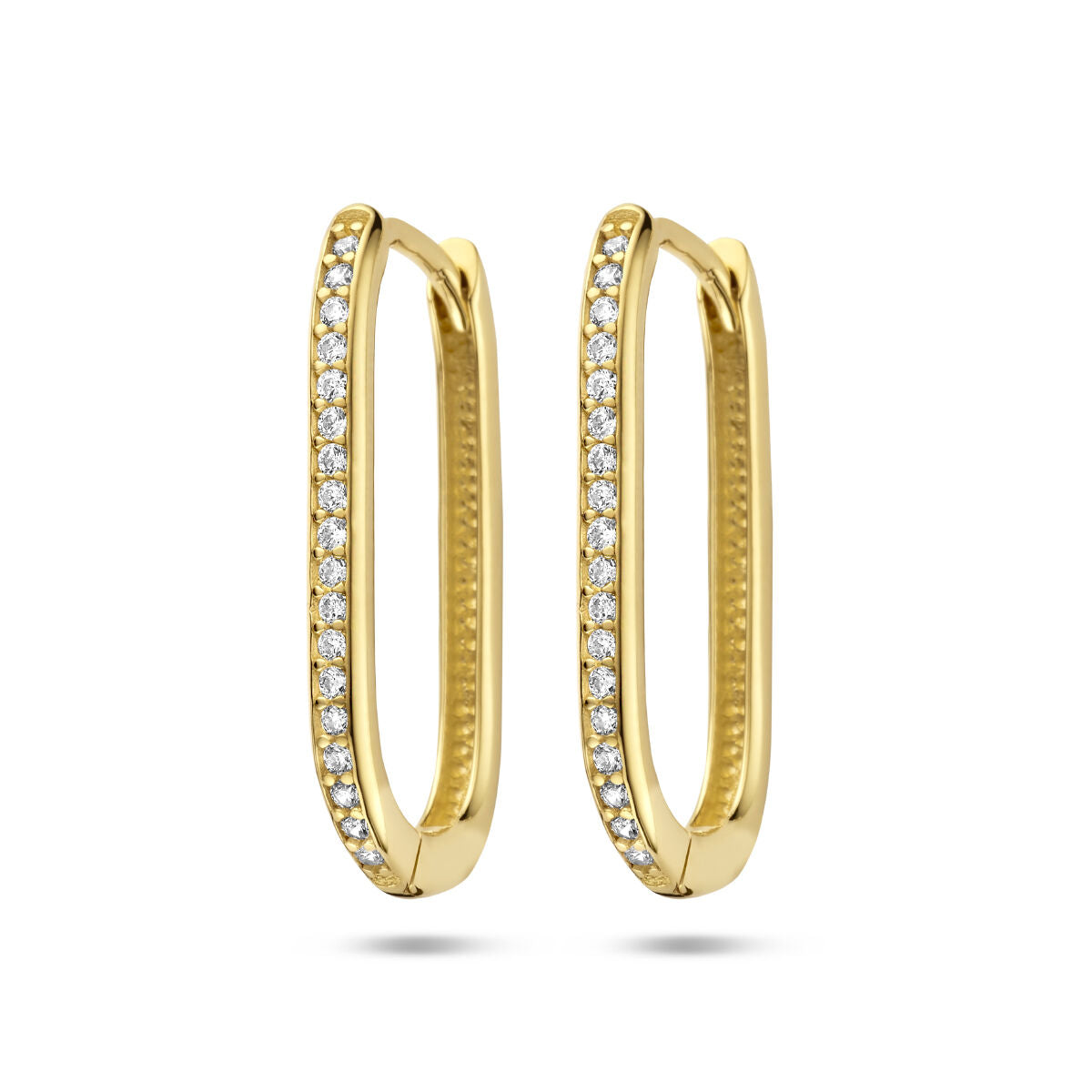 Klapp-Ohrringe aus 14K Gelbgold mit Zirkonia-Steinen in Paperclip-Form