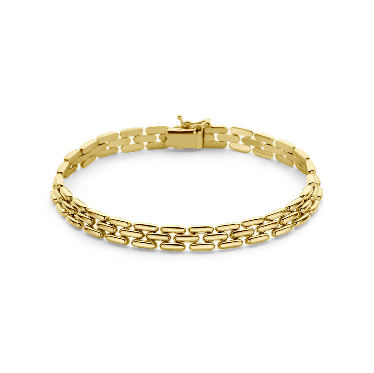 Goldenes Damenarmband mit Panterdesign aus 14K Gold, flaches Glieder-Muster und sicherer Verschluss
