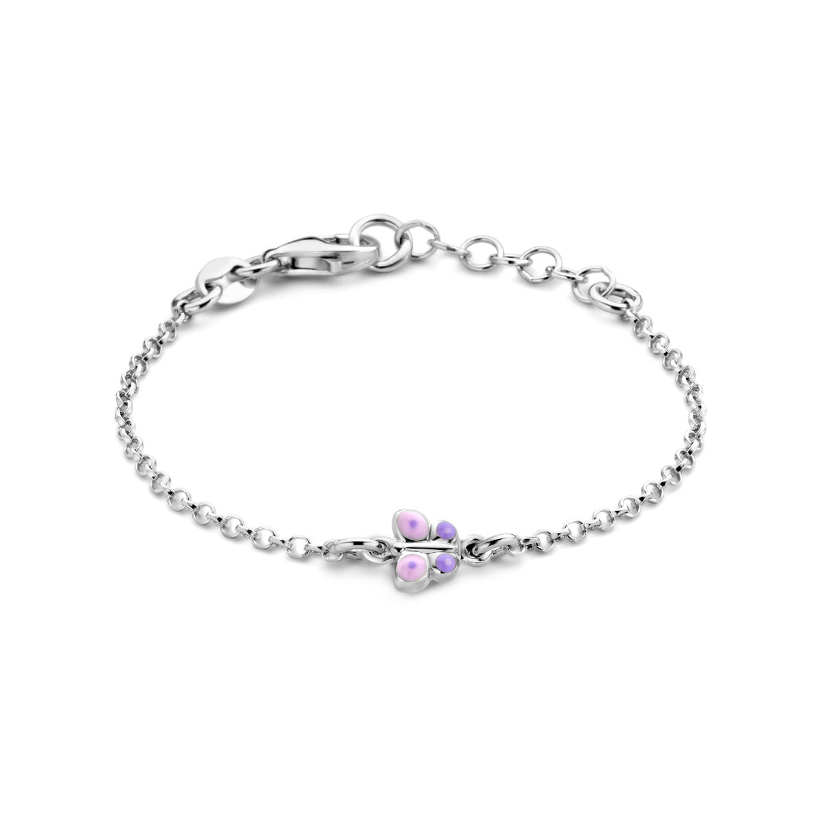 Armband aus rhodiniertem Silber mit einem kleinen Schmetterling und bunten Steinen