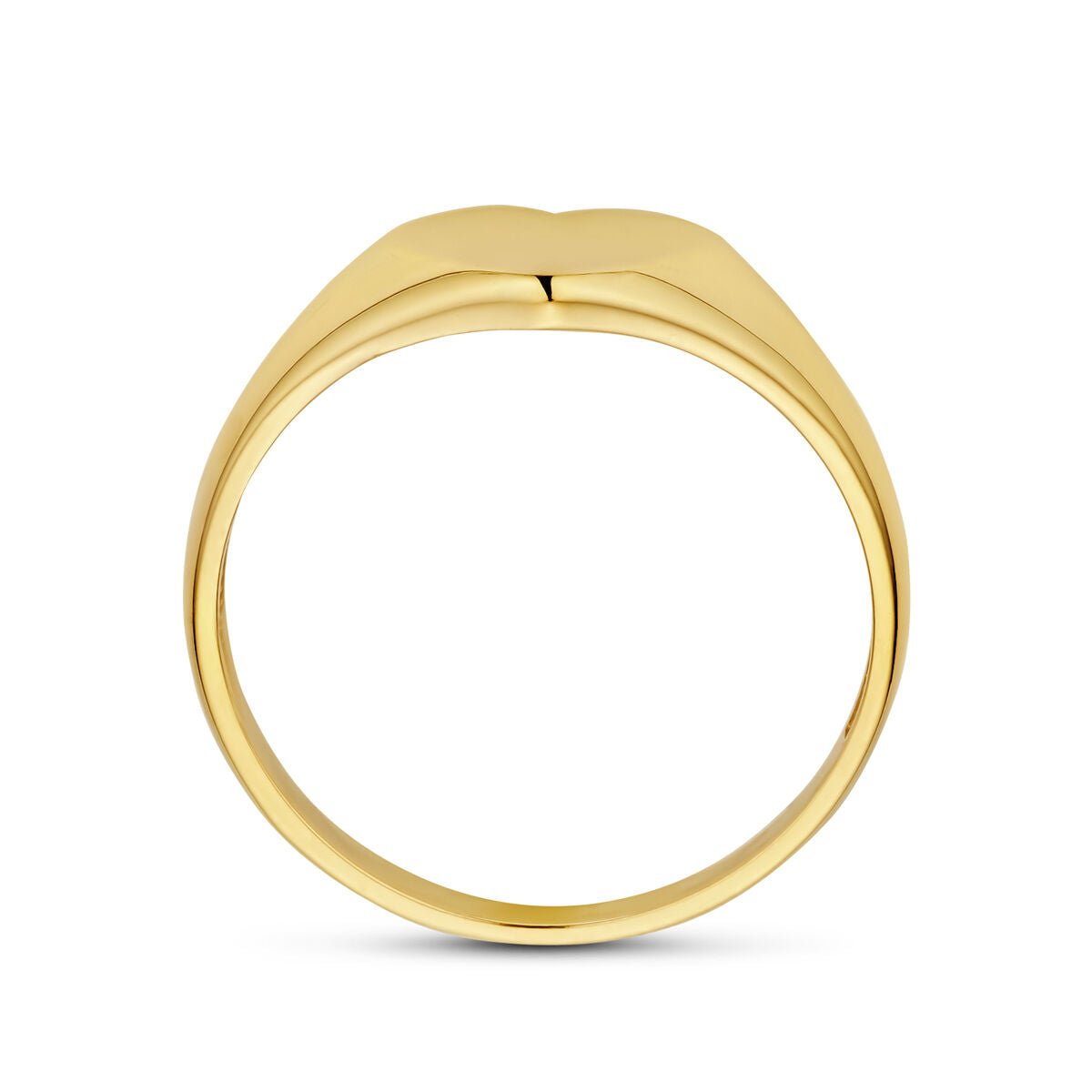 De Van der Kooij Collectie ring hartje 14K geelgoud heeft een gladde, gepolijste afwerking en een delicaat gebogen hartontwerp tegen een effen witte achtergrond.