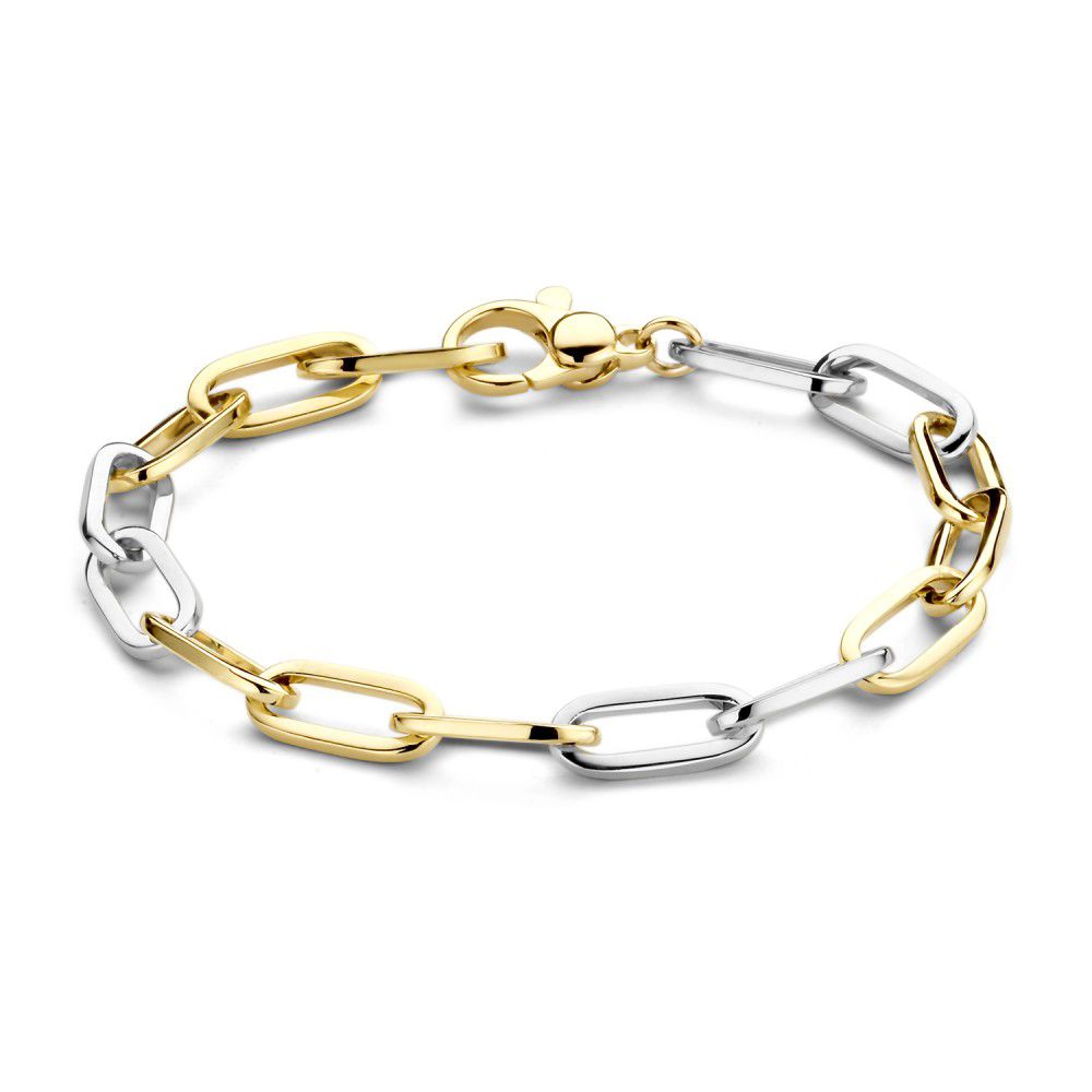 Armband aus 14-karätigem Gelb- und Weißgold mit ovalen Gliedern, 20 cm lang