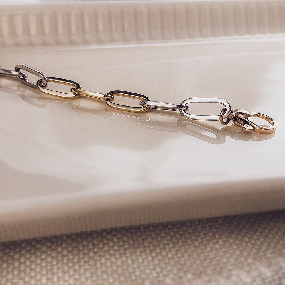 14 Karat Gelb-/Weißgoldarmband für Damen – 20 cm – Luxuriös und Zeitlos