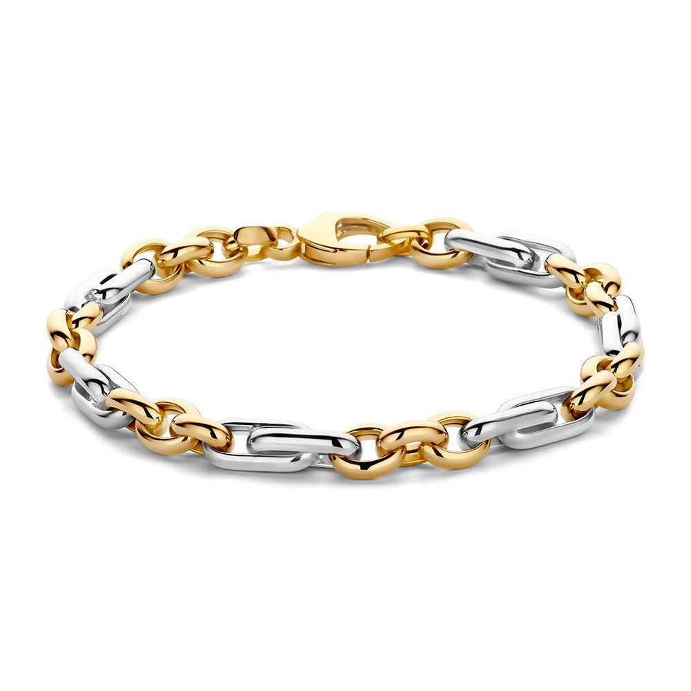 Bicolor Armband aus Silber und Gold mit ovalen Gliedern und Karabinerverschluss