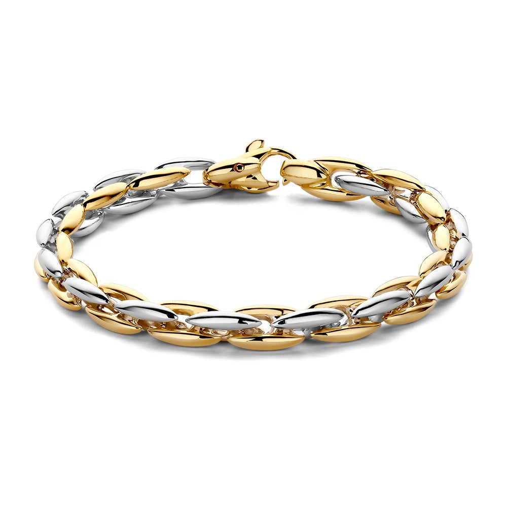 Bicolor Armband aus Silber und Gold mit ovalen Gliedern und Karabinerverschluss