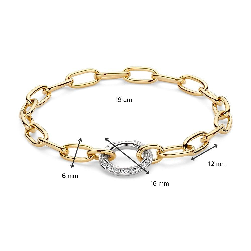 Elegantes Gelbgold-Gliederarmband mit Weißgold-Federschloss und Diamanten – 14 Karat