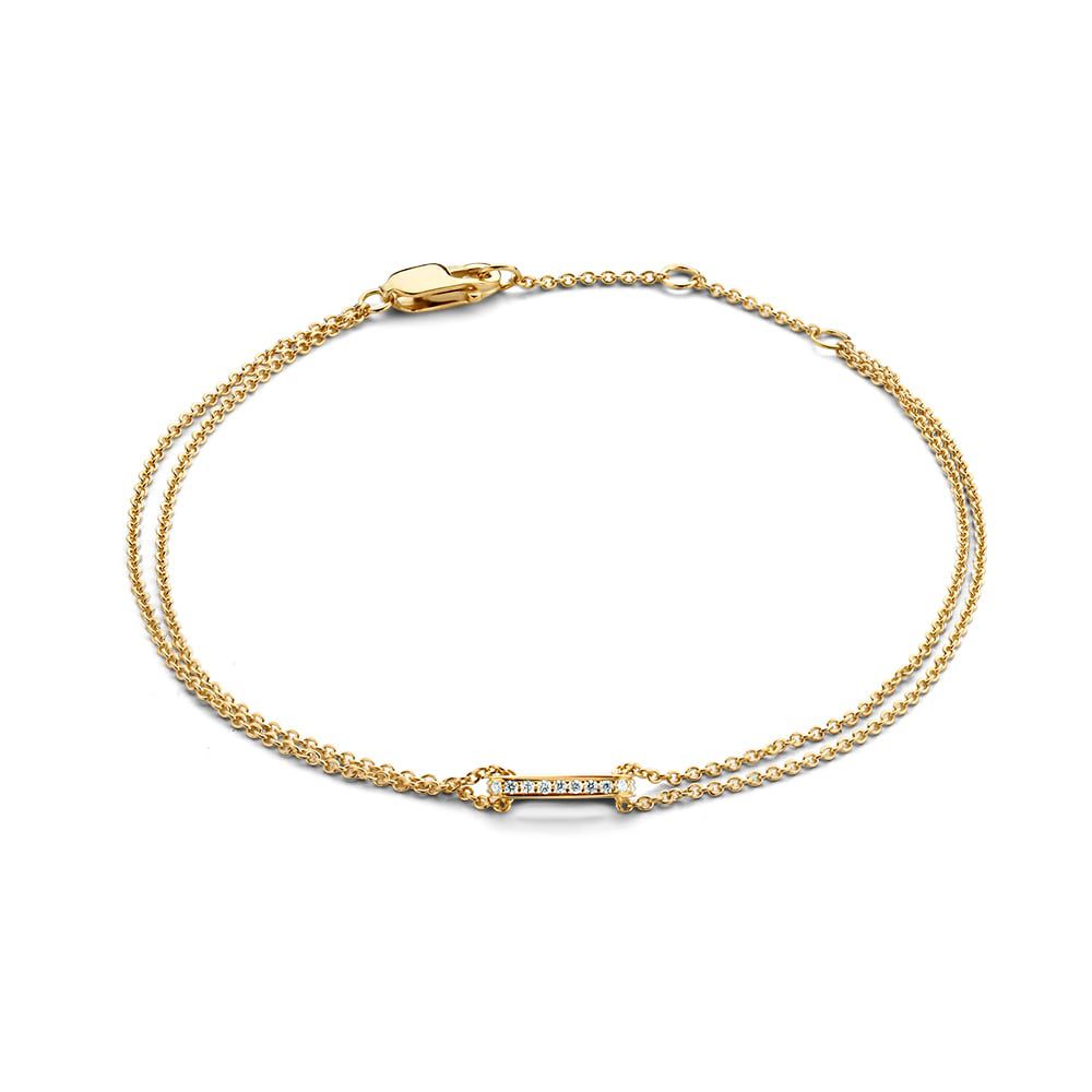 Gelbgoldene Armband mit funkelnden Diamanten, 14 Karat Gold, 0,06 Karat Diamant, zarte Kette