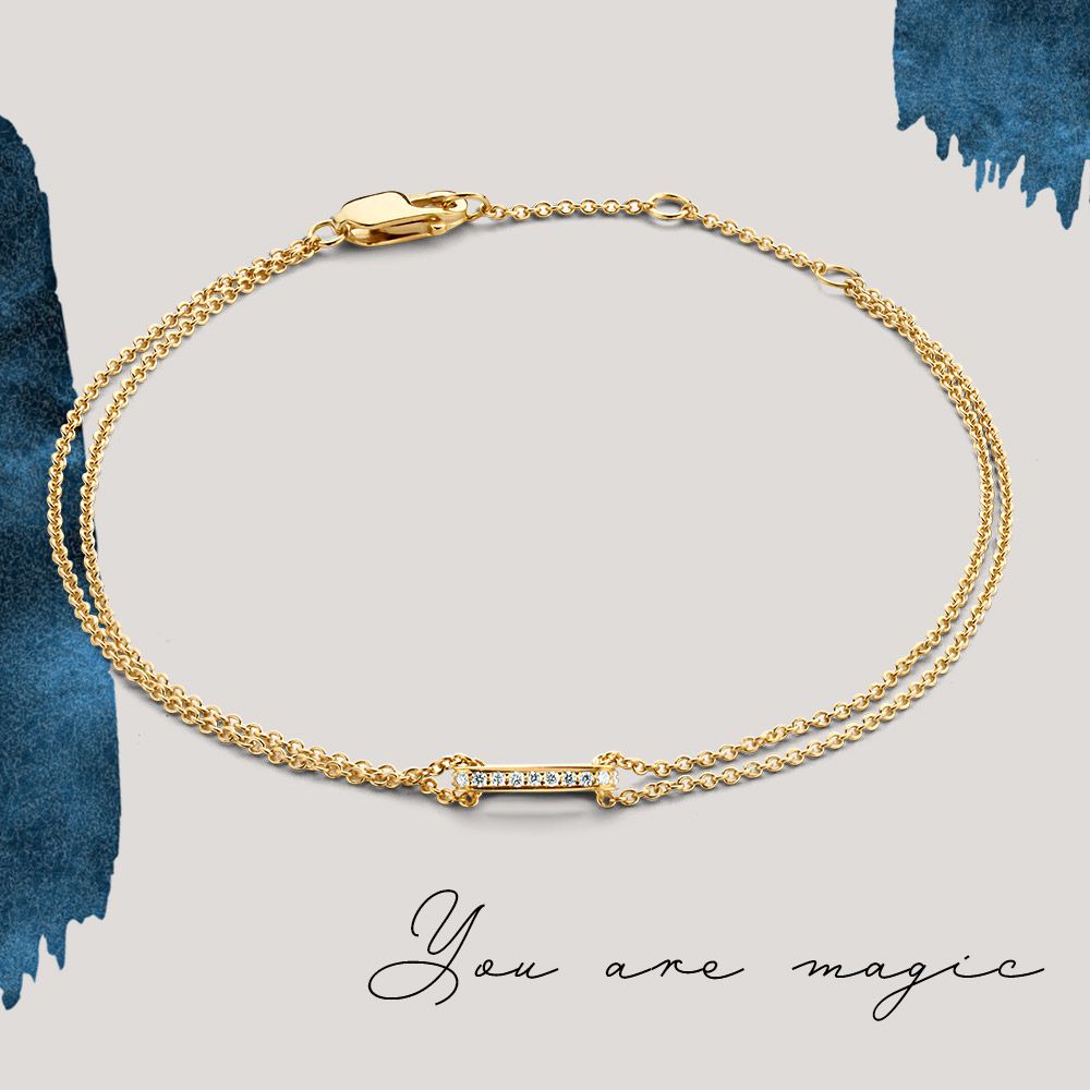 Gelbgoldarmband mit funkelnden Diamanten – 14 Karat Gold, 0,06 Karat Diamant, elegantes Armband für Damen