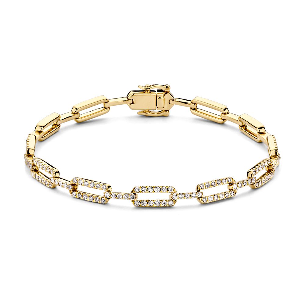 Armband aus 14-karätigem Gold mit Diamanten, goldene Glieder und funkelnde Steine
