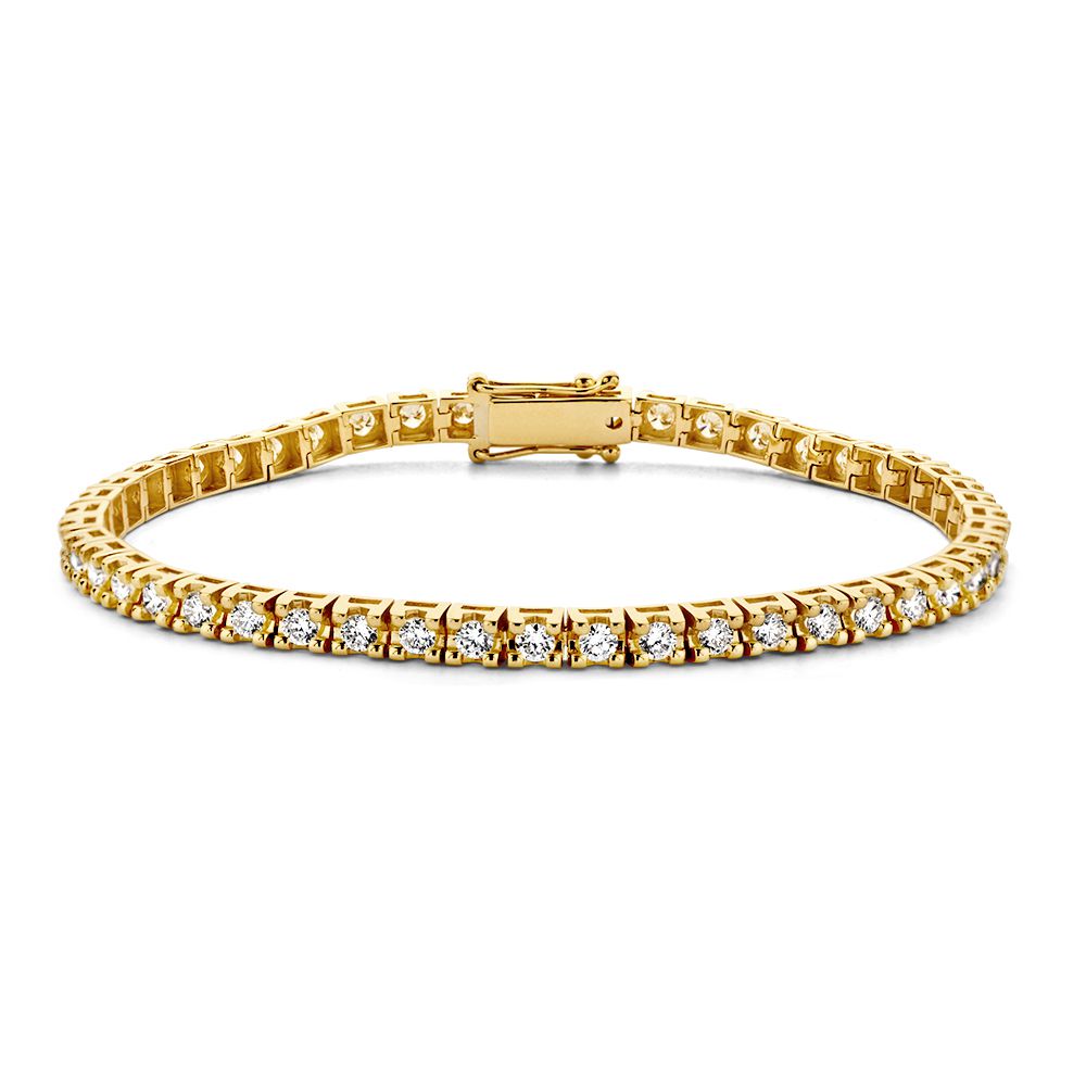 Gelbgoldene Tennisarmband mit 3,00 Karat Diamanten in Chatonfassung aus 14 Karat Gold