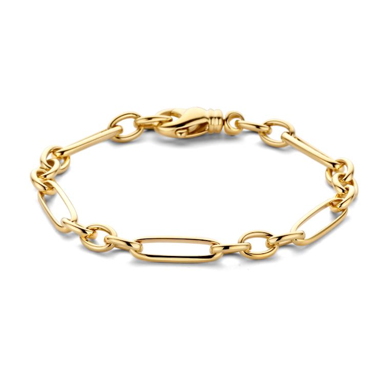 Gelbgoldene Schakelarmband mit wechselnden Gliedern und luxuriösem Karabinerverschluss