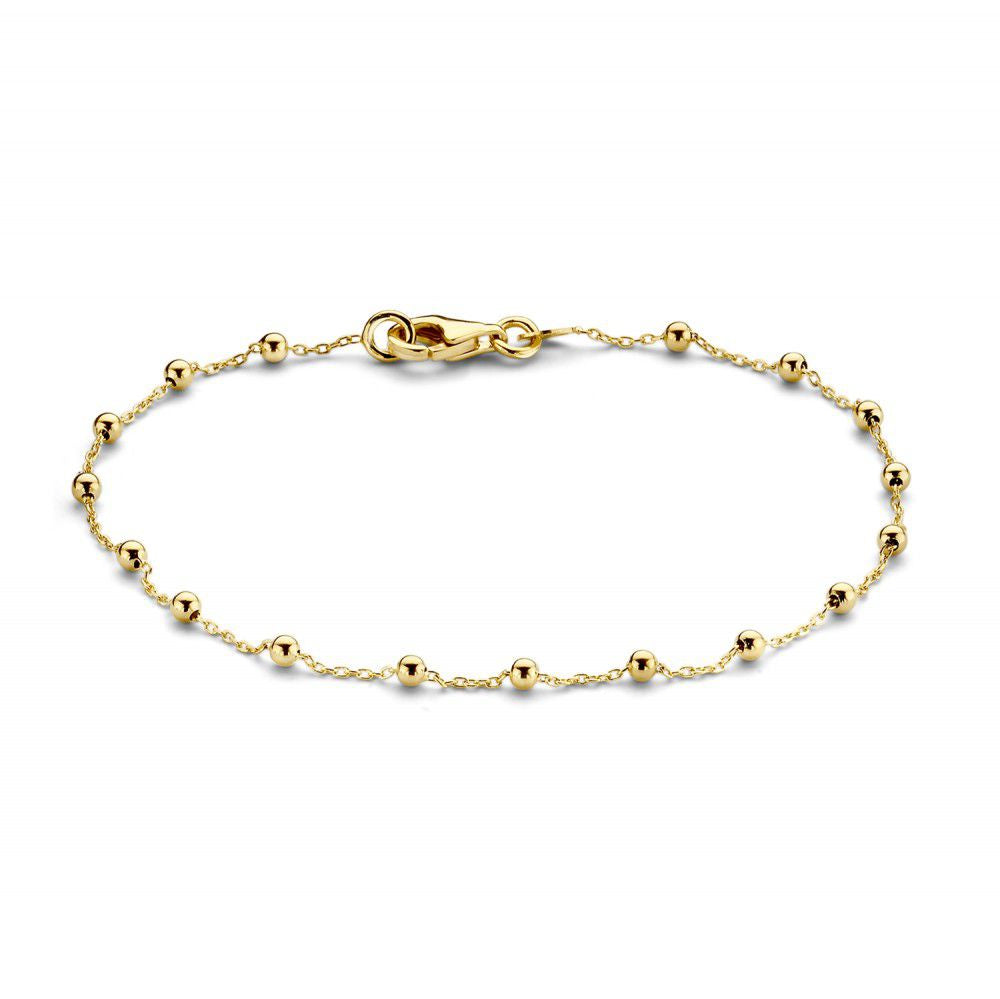 Armband aus 14 Karat Gelbgold mit kleinen Kugeln, 19 cm lang, feines Design für Damen