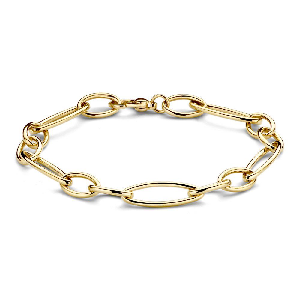 Schlichte gelbgoldene Schakelarmband mit ovalen Gliedern und luxuriöser Verschlussmechanik