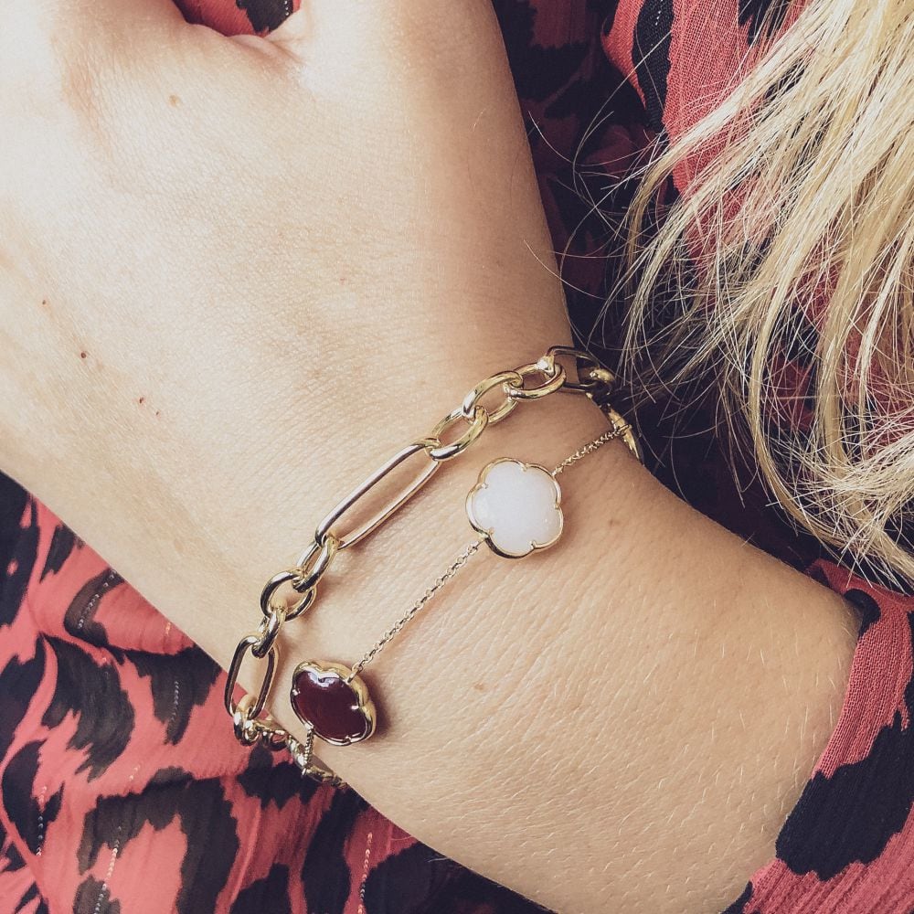Gelbgold-Gliederarmband mit abwechselnden Gliedern und luxuriösem Karabinerverschluss – 14 Karat Gold, elegantes Armband für Damen