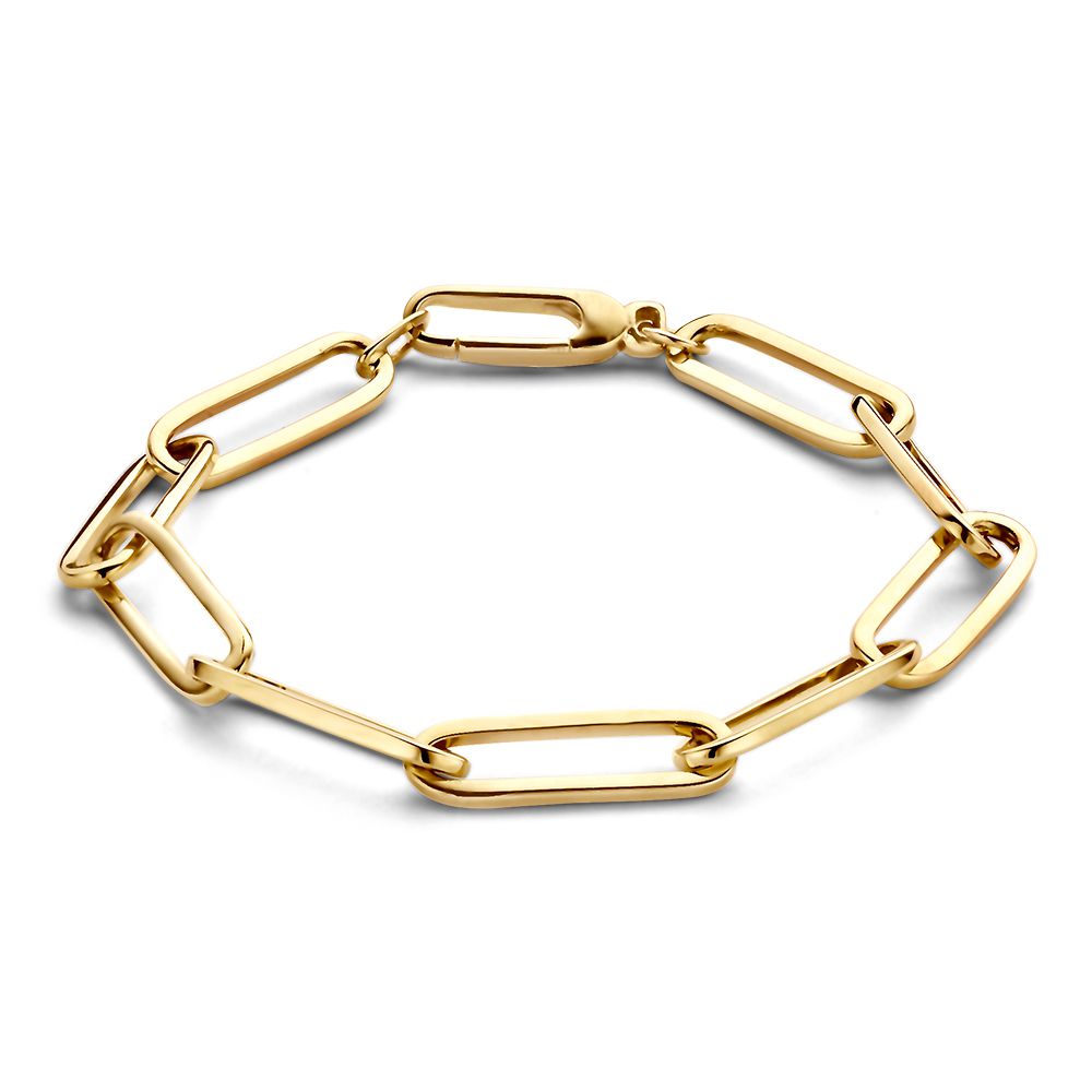 Armband aus 14-karätigem Gelbgold mit Paperclip-Gliedern, 19 cm lang, glänzende Oberfläche