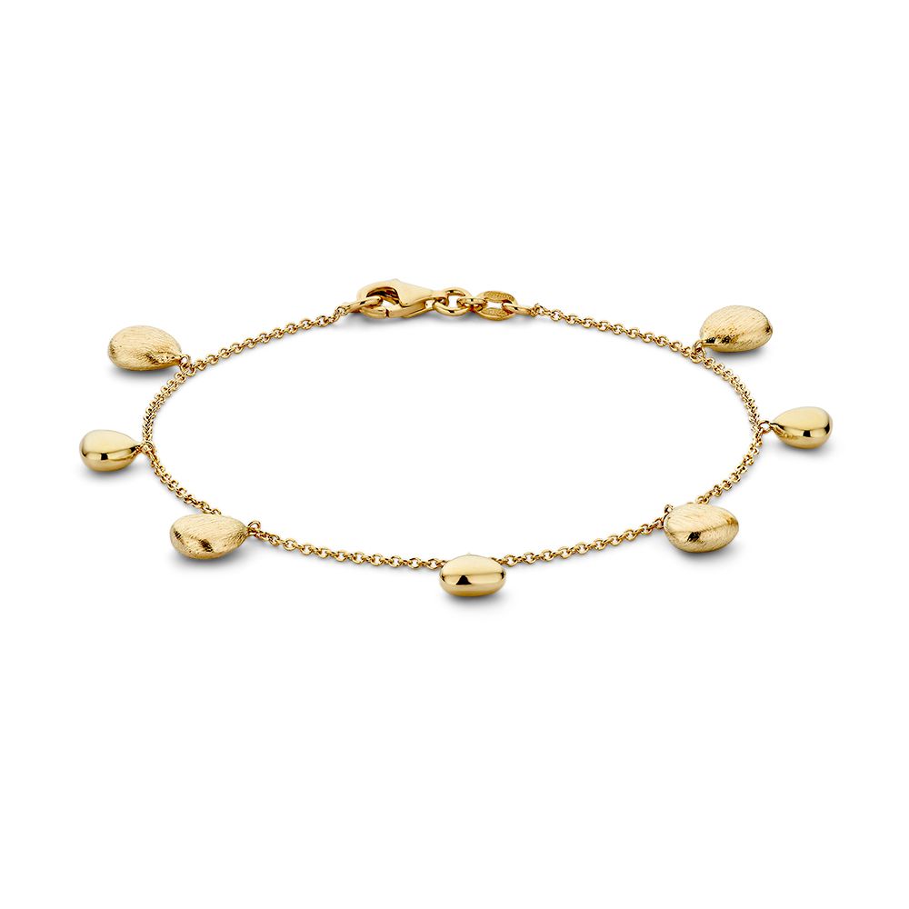 Armband aus 14-karätigem Gelbgold mit hängenden Elementen, 19 cm lang, glänzende Oberfläche