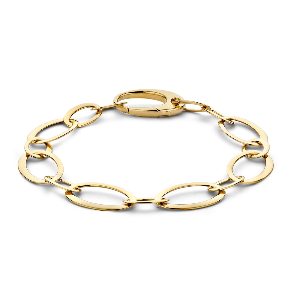 Armband aus 14-karätigem Gelbgold mit flachen Gliedern und Karabinerverschluss, 20 cm lang
