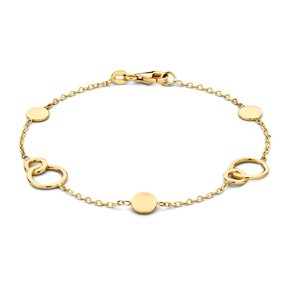 Armband aus 14-karätigem Gelbgold mit verbundenen Kreisen und runden Elementen