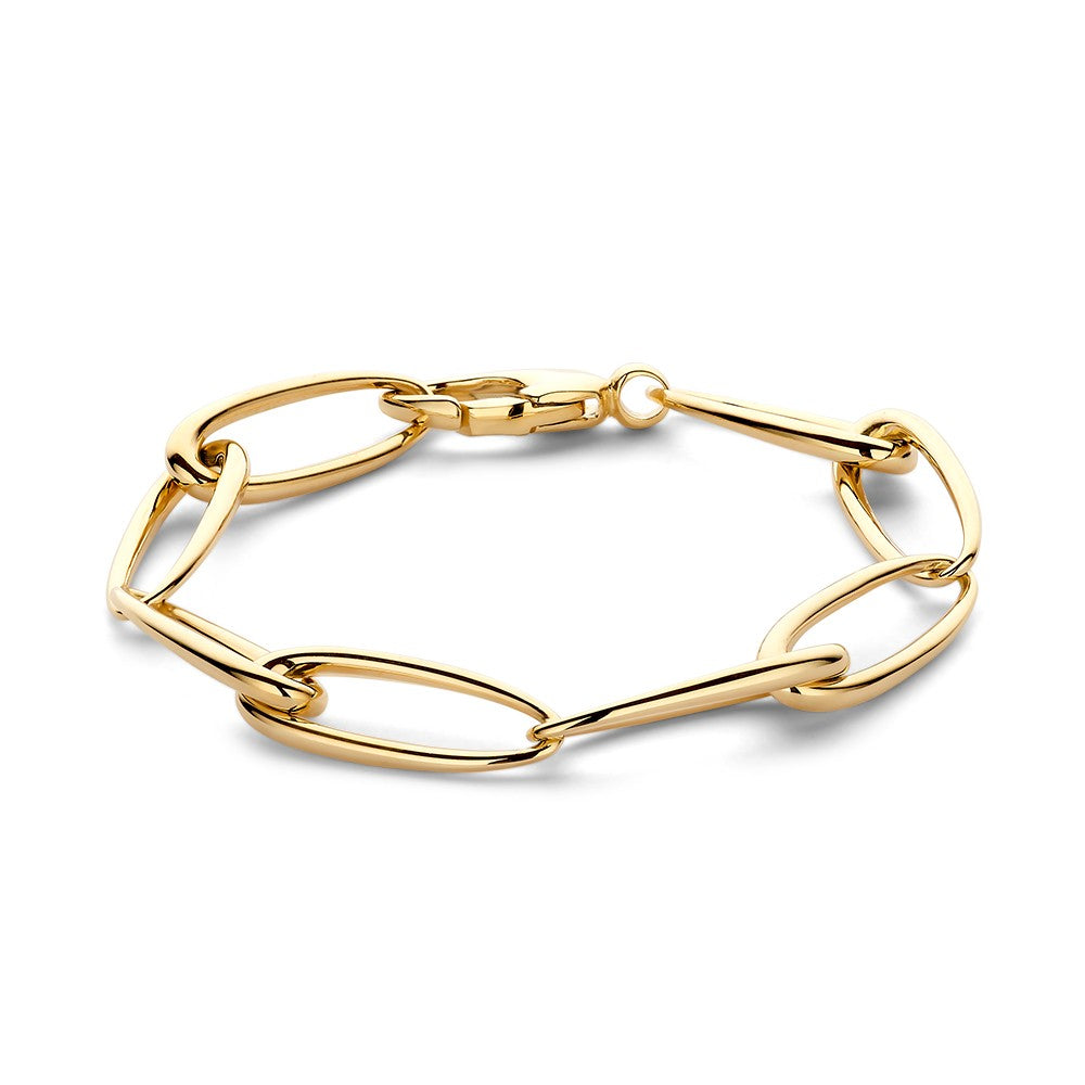 Gelbgoldene Schakelarmband mit asymmetrischen Gliedern aus 14 Karat Gold