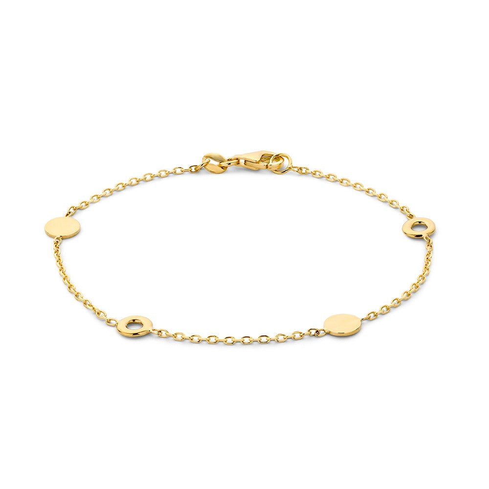 Armband aus Gelbgold mit runden, flachen Elementen und Karabinerverschluss