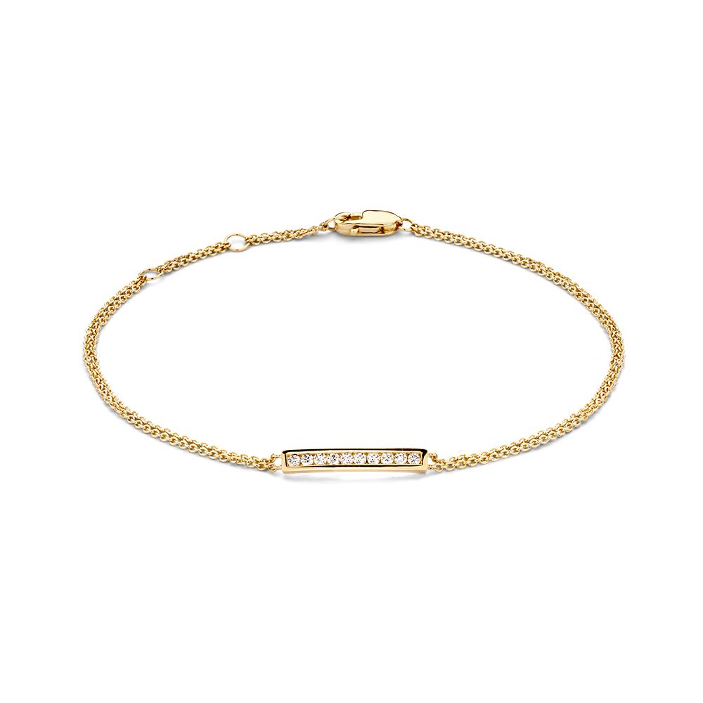Gelbgoldene Armband mit 14 Karat und 0,12 ct Diamanten, 18 cm lang, mit feiner Kette