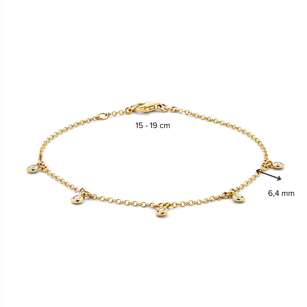 Gelbgoldarmband mit 5 hängenden Diamanten 14 Karat, 0,21 ct – 18-19 cm