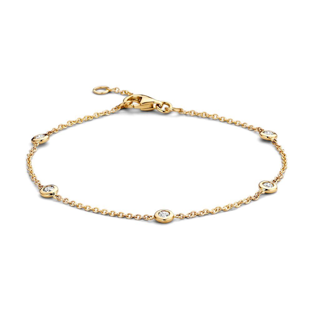 Armband aus 14-karätigem Gelbgold mit fünf Diamanten von 0,05 Ct in runden Fassungen