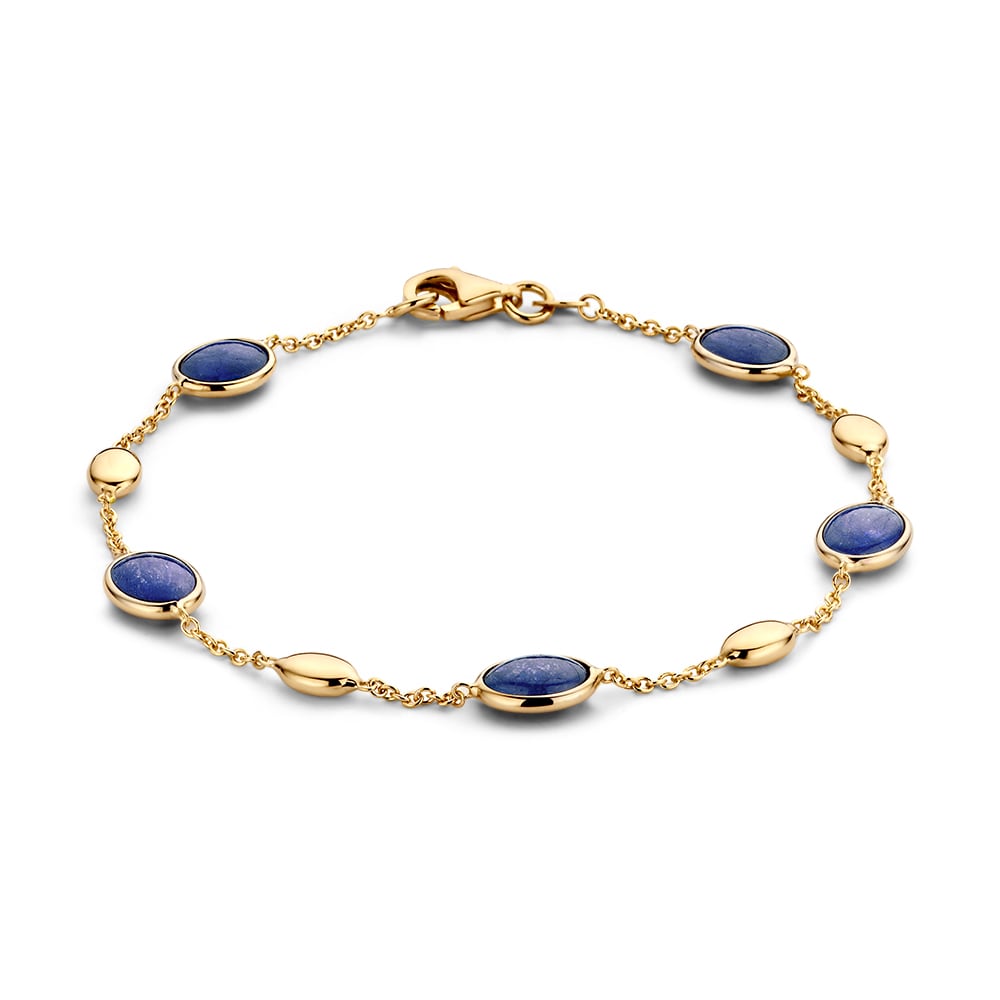 Armband aus 14 Karat Gelbgold mit tiefblauen Cabochon-Saphiren, 19 cm lang