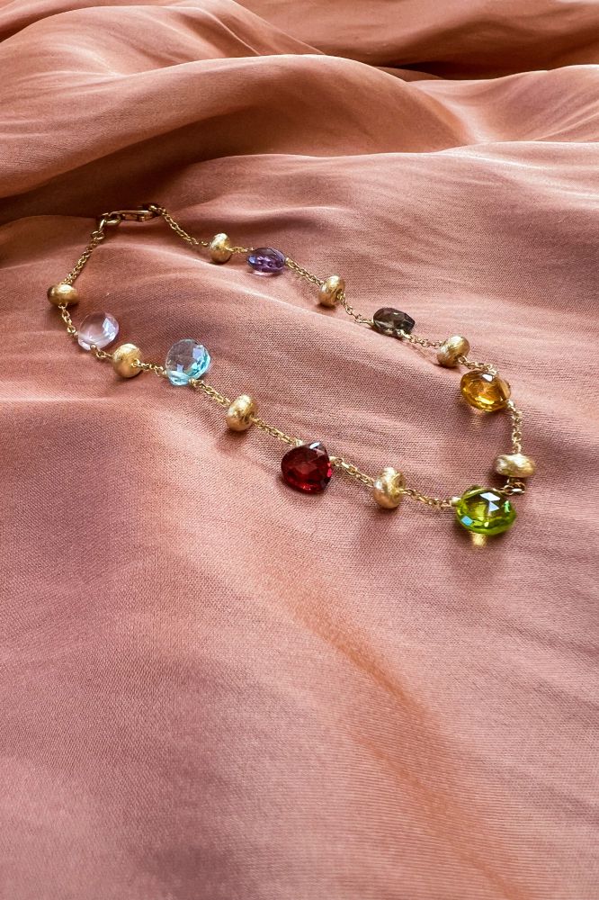 Gelbgoldarmband mit bunten Edelsteinen, 14 Karat Gold