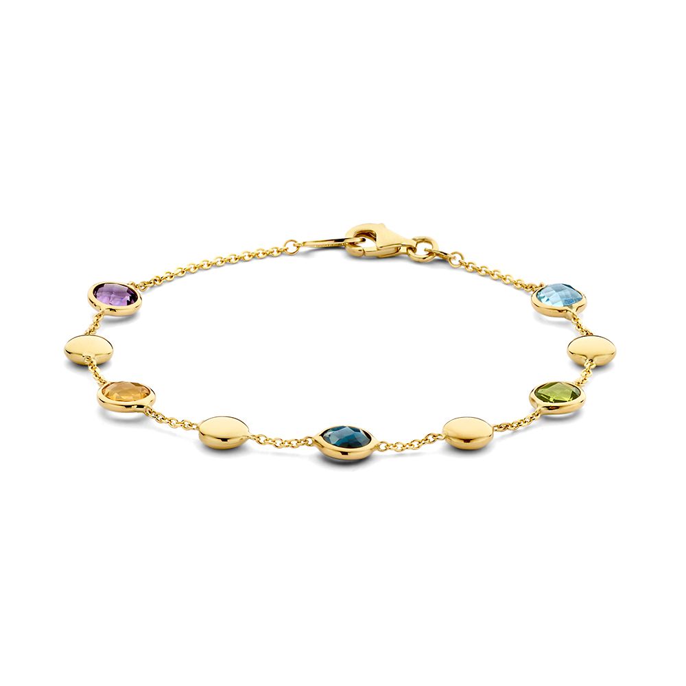 Gelbgoldene Armband mit Amethyst, Citrin, Peridot und Topas, 14 Karat Gold
