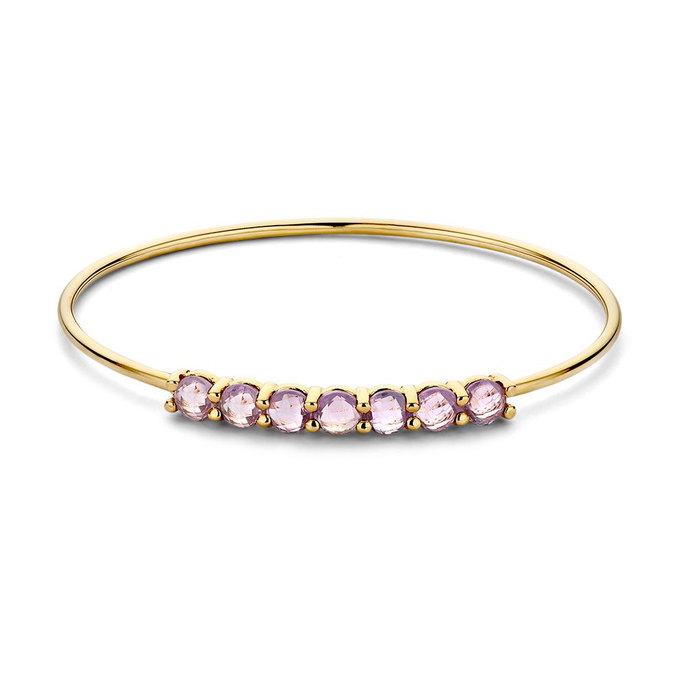 Goldener Bangle mit sieben facettierten Amethysten – 14 Karat, 60 x 50 mm