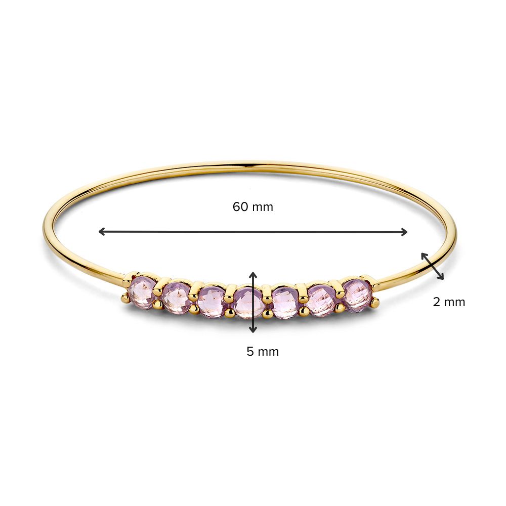 Goldener Armreif mit 7 facettierten Amethysten – 14 Karat, 60 x 50 mm
