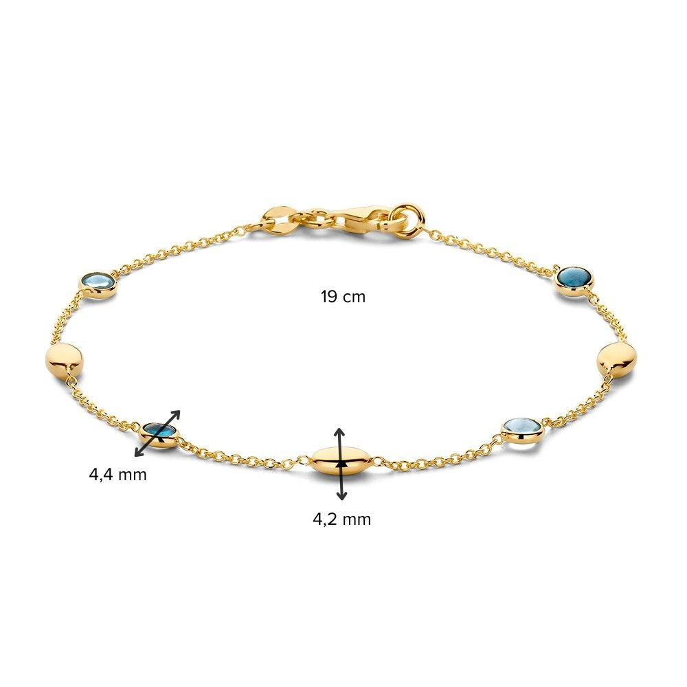 Gelbgoldarmband mit blauem Topas – 14 Karat, 19 cm