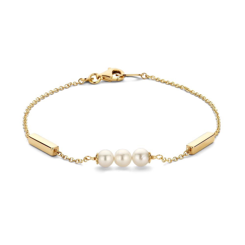 Gelbgoldene Armband mit Stäbchen und Süßwasserperlen, 19 cm lang